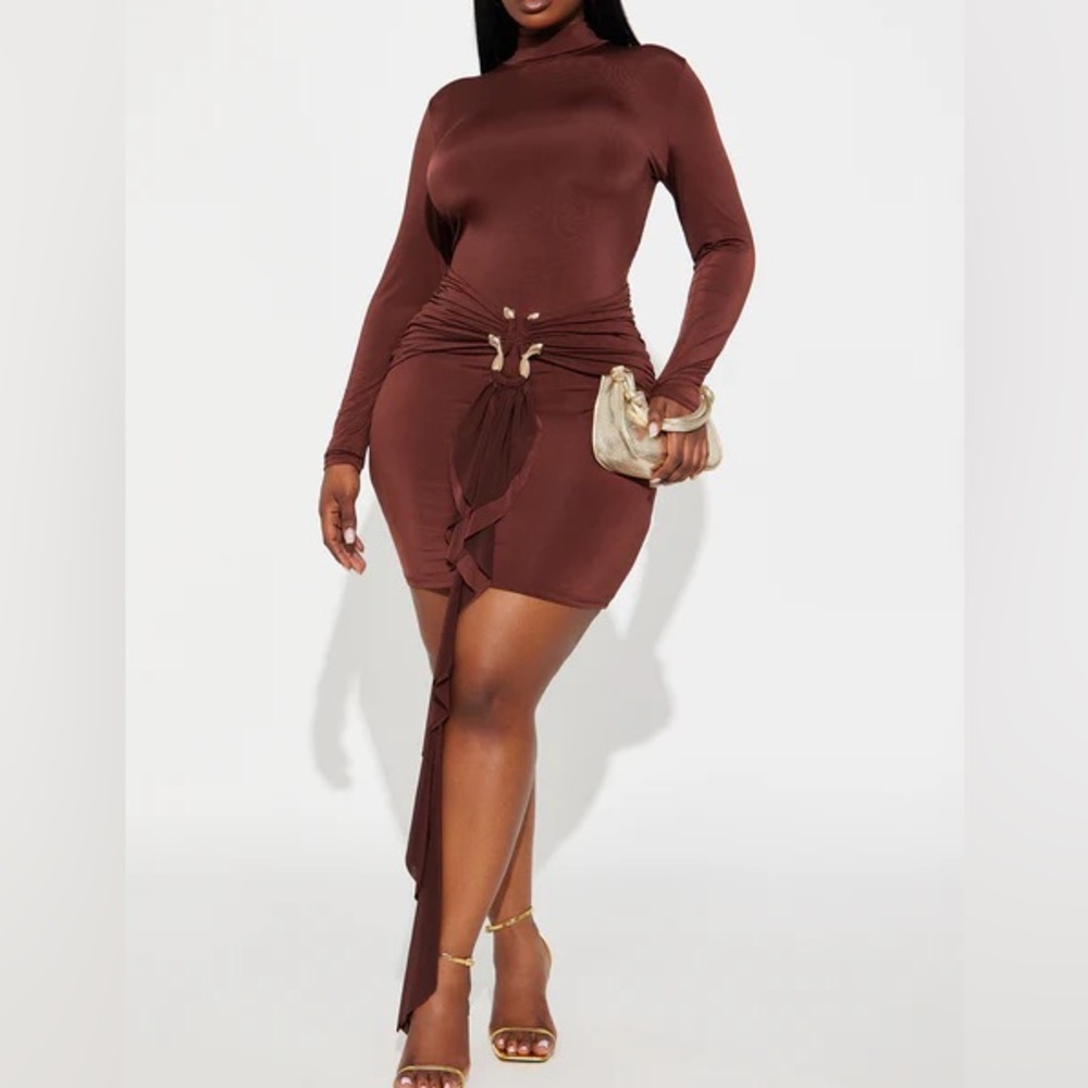 Brown Long Sleeve Dress
